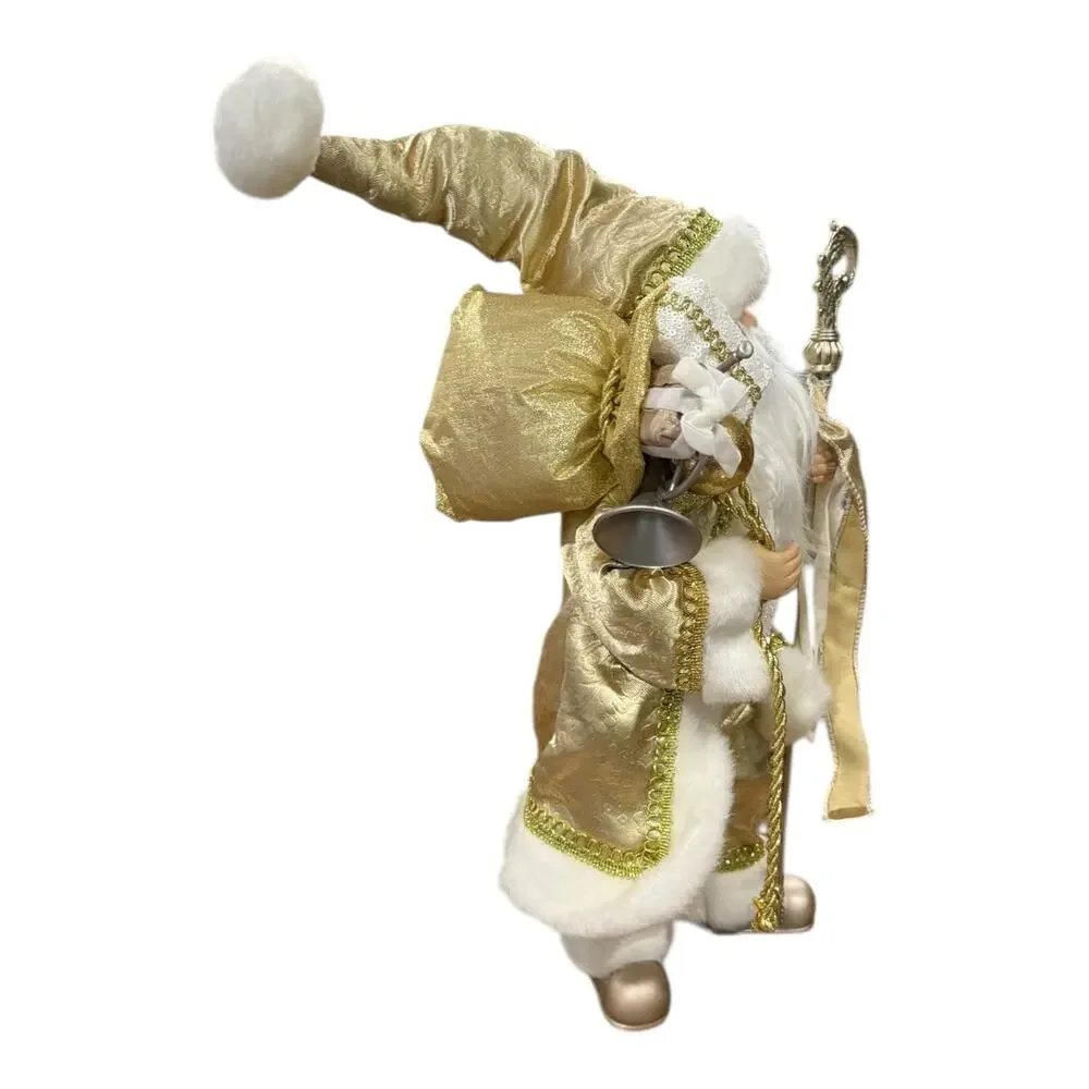 Christmas Santa Claus‎ Doll Gold White Staff Standing Tabletop Decor 19